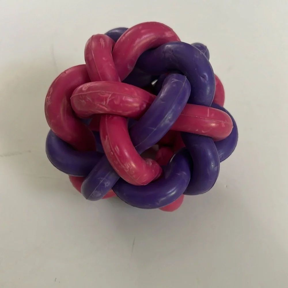 Purple and Pink Woven Rubber Ball Dog Toy